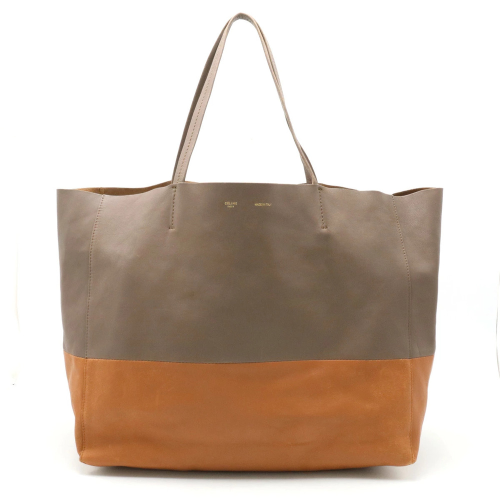 Celine Horizontal Cabas Tote Bag Shoulder Leather Bicolor Mocha Brown